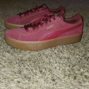 Red puma suede platforms